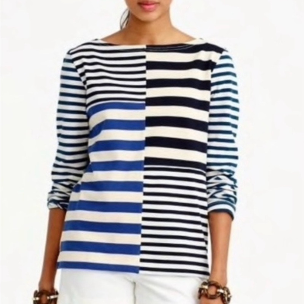 J.Crew Patchwork Striped Boat Neck Top